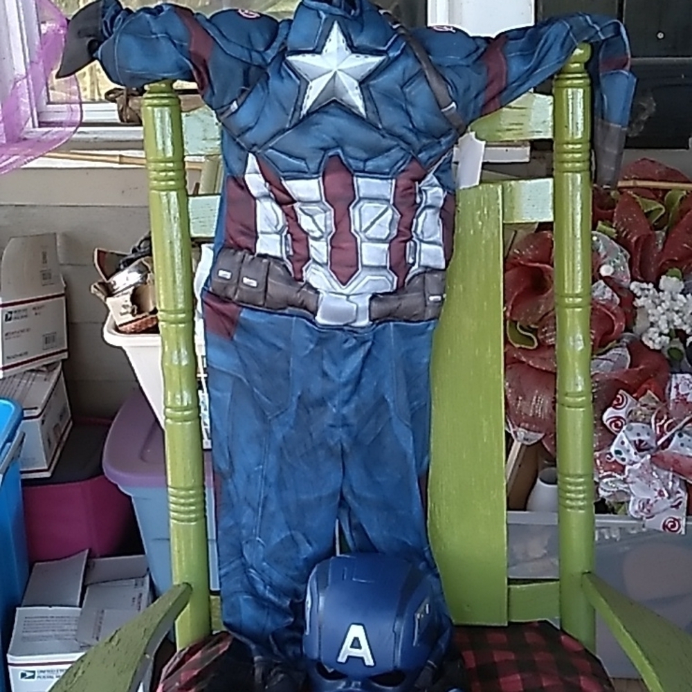 Captain America costume Halloween jumpsuit and mask medium sz 8 10